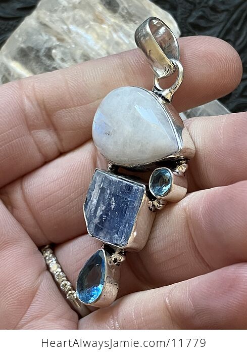 Rainbow Moonstone Blue Gem and Kyanite Gemstone Crystal Jewelry Pendant - #NVcPuadIx2M-4