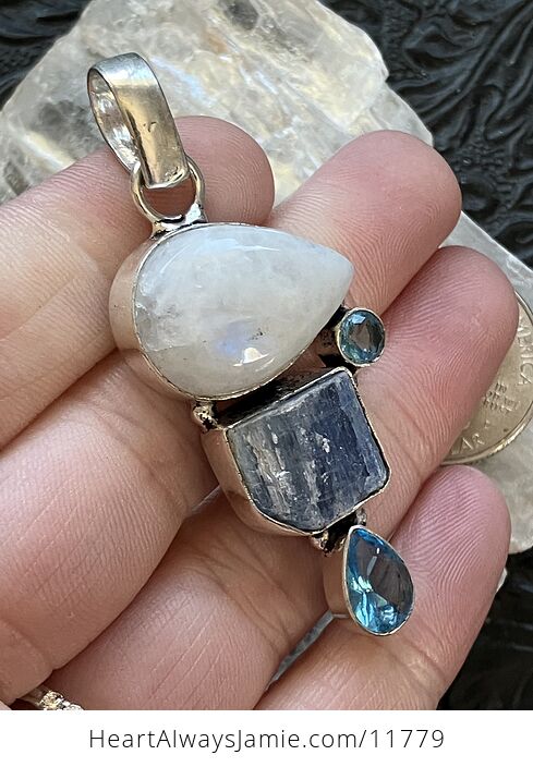 Rainbow Moonstone Blue Gem and Kyanite Gemstone Crystal Jewelry Pendant - #NVcPuadIx2M-3