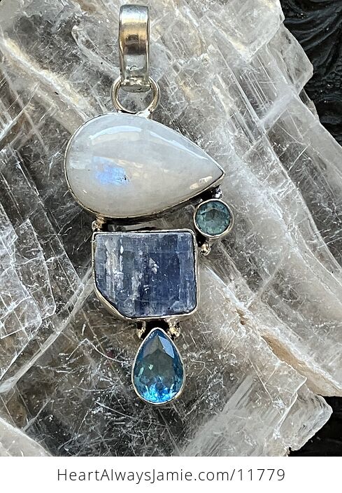 Rainbow Moonstone Blue Gem and Kyanite Gemstone Crystal Jewelry Pendant - #NVcPuadIx2M-7