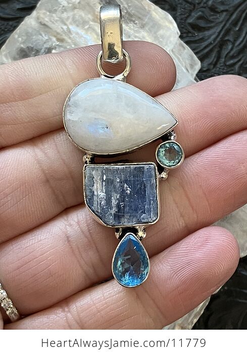 Rainbow Moonstone Blue Gem and Kyanite Gemstone Crystal Jewelry Pendant - #NVcPuadIx2M-2