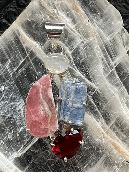 Rainbow Moonstone Blue Kyanite Faceted Garnet and Rhodochrosite Stone Crystal Jewelry Pendant #kyK90Sys5Hs