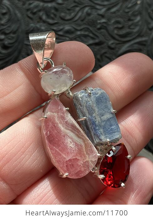 Rainbow Moonstone Blue Kyanite Faceted Garnet and Rhodochrosite Stone Crystal Jewelry Pendant - #kyK90Sys5Hs-4