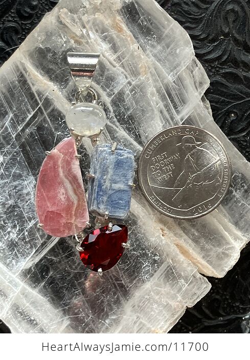 Rainbow Moonstone Blue Kyanite Faceted Garnet and Rhodochrosite Stone Crystal Jewelry Pendant - #kyK90Sys5Hs-5