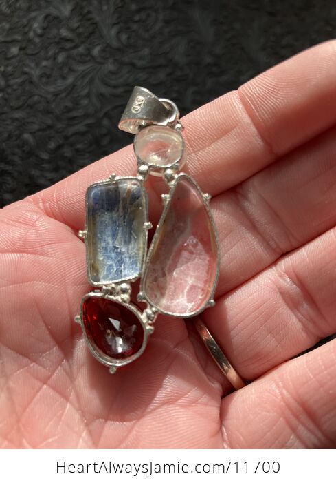 Rainbow Moonstone Blue Kyanite Faceted Garnet and Rhodochrosite Stone Crystal Jewelry Pendant - #kyK90Sys5Hs-6