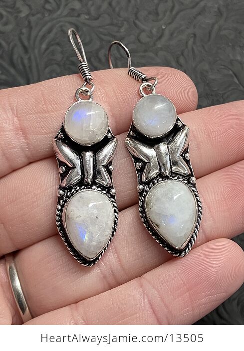 Rainbow Moonstone Butterfly Earrings Crystal Stone Jewelry - #1X49msRHYiE-5