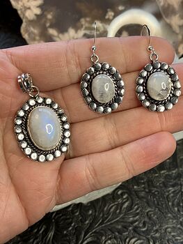 Rainbow Moonstone Crystal Gemstone Pendant and Earrings Set #ZkDs2YgCEYw