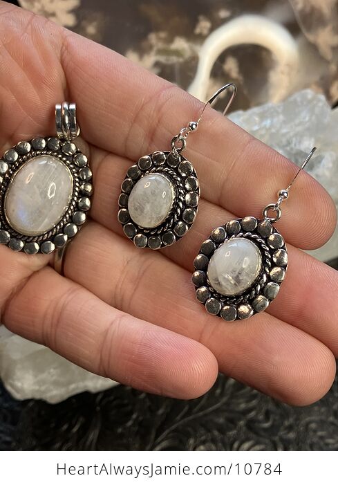Rainbow Moonstone Crystal Gemstone Pendant and Earrings Set - #ZkDs2YgCEYw-3