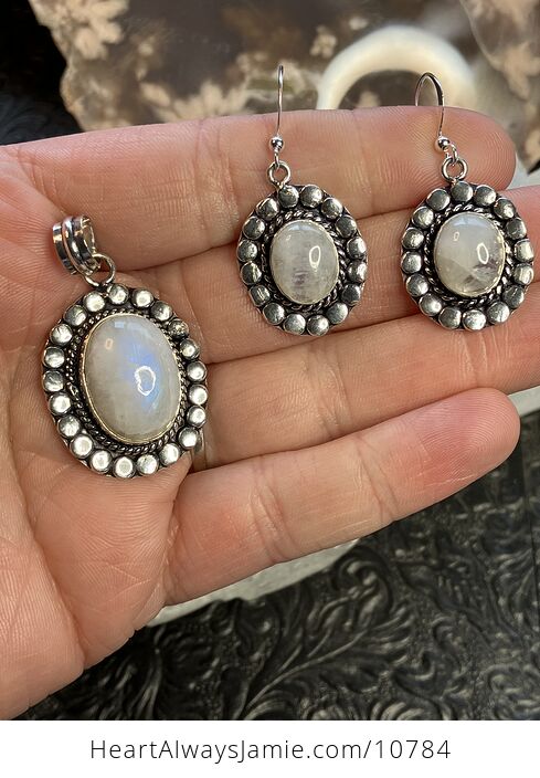 Rainbow Moonstone Crystal Gemstone Pendant and Earrings Set - #ZkDs2YgCEYw-1