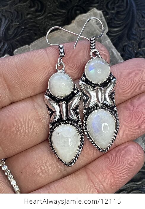 Rainbow Moonstone Crystal Stone Jewelry Earrings with Butterflies - #jd4JlSXG4II-1