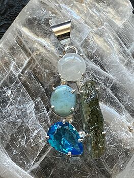 Rainbow Moonstone Green Kyanite Faceted Blue Topaz and Larimar Stone Crystal Jewelry Pendant #RYiOhG23QUw
