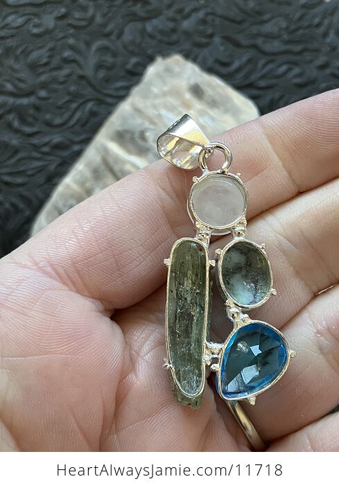 Rainbow Moonstone Green Kyanite Faceted Blue Topaz and Larimar Stone Crystal Jewelry Pendant - #RYiOhG23QUw-6