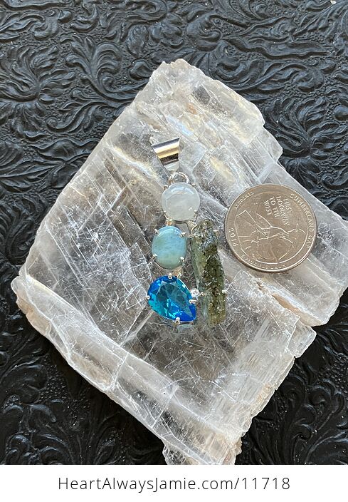 Rainbow Moonstone Green Kyanite Faceted Blue Topaz and Larimar Stone Crystal Jewelry Pendant - #RYiOhG23QUw-2