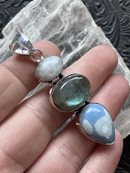 Rainbow Moonstone Labradorite and Blue Opal Pendant Stone Crystal Jewelry #HLmFLpugKTw
