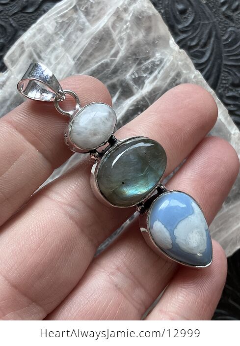 Rainbow Moonstone Labradorite and Blue Opal Pendant Stone Crystal Jewelry - #HLmFLpugKTw-1