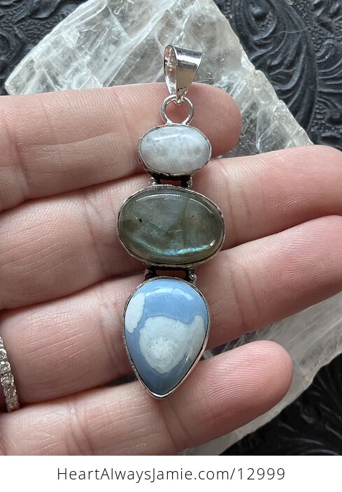 Rainbow Moonstone Labradorite and Blue Opal Pendant Stone Crystal Jewelry - #HLmFLpugKTw-4