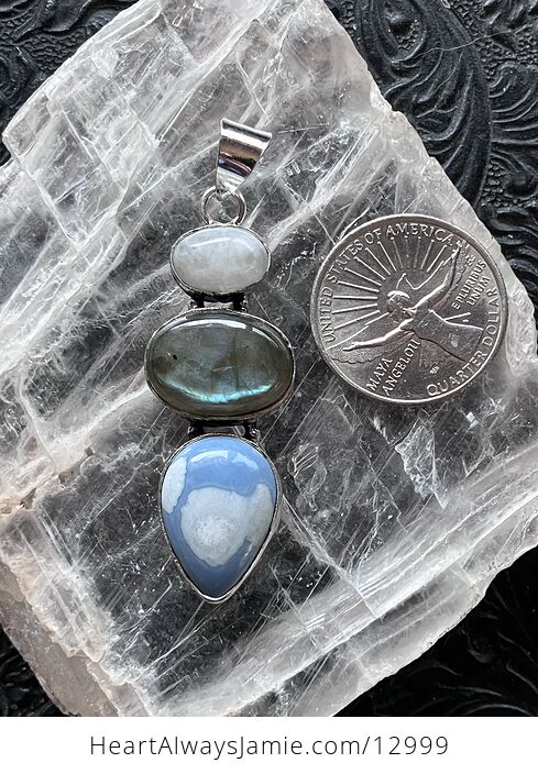 Rainbow Moonstone Labradorite and Blue Opal Pendant Stone Crystal Jewelry - #HLmFLpugKTw-3