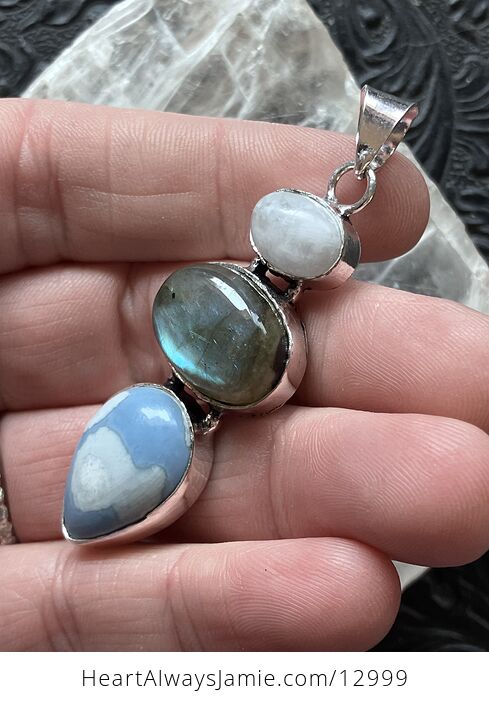 Rainbow Moonstone Labradorite and Blue Opal Pendant Stone Crystal Jewelry - #HLmFLpugKTw-5