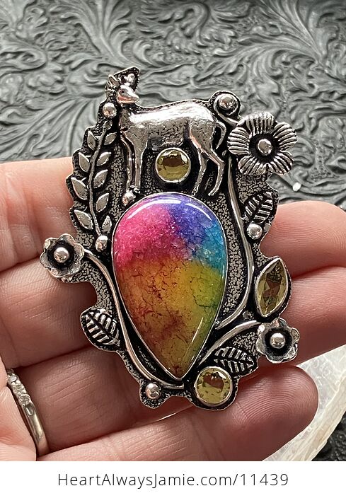 Rainbow Quartz and Citrine Deer Crystal Stone Jewelry Pendant - #QZSXMWWyQqw-2