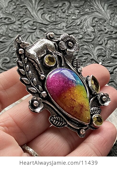 Rainbow Quartz and Citrine Deer Crystal Stone Jewelry Pendant - #QZSXMWWyQqw-3