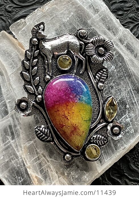 Rainbow Quartz and Citrine Deer Crystal Stone Jewelry Pendant - #QZSXMWWyQqw-1
