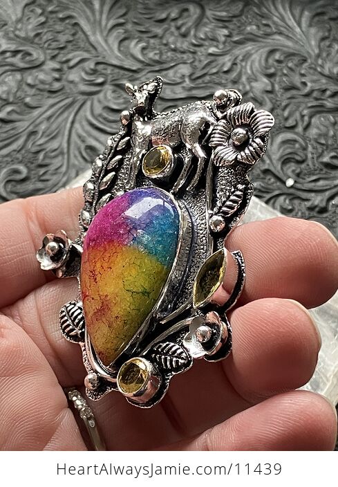 Rainbow Quartz and Citrine Deer Crystal Stone Jewelry Pendant - #QZSXMWWyQqw-4