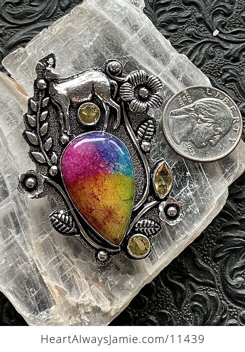 Rainbow Quartz and Citrine Deer Crystal Stone Jewelry Pendant - #QZSXMWWyQqw-7