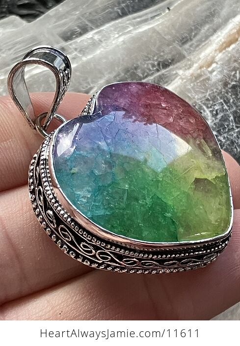 Rainbow Quartz Heart Crystal Stone Jewelry Pendant - #mtGL0zFwiXA-6