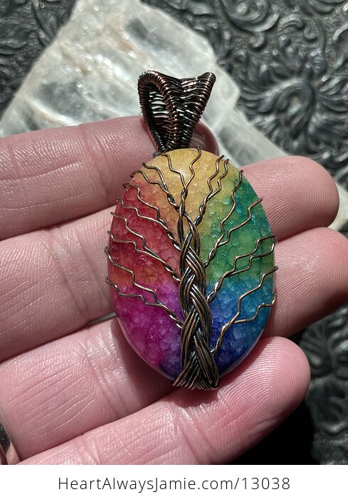 Rainbow Quartz Wire Wrapped Tree of Life Pendant Crystal Stone Jewelry - #FhKe7lV1oSM-1