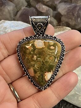 Rainforest Rhyolite Jasper Crystal Stone Jewelry Pendant #RFCen6BGR2A
