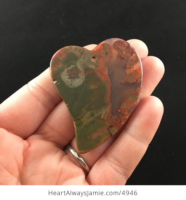 Rainforest Rhyolite Jasper Heart Shaped Stone Jewelry Pendant - #LVujEoxA8oo-6