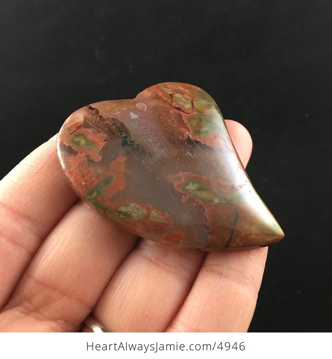 Rainforest Rhyolite Jasper Heart Shaped Stone Jewelry Pendant - #LVujEoxA8oo-3