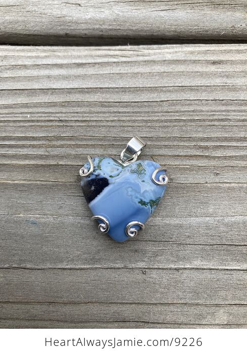 Rare Moss Agate and Owyhee Oregon Blue Opal Heart Pendant - #h6Q0JCmf7P0-5