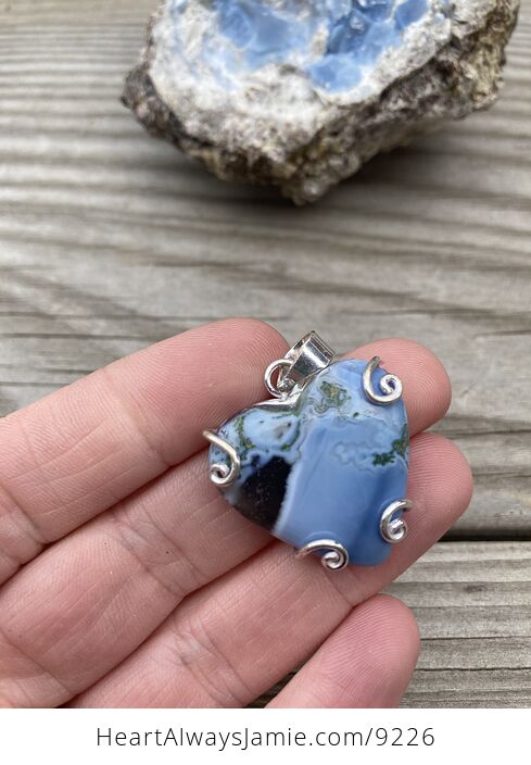 Rare Moss Agate and Owyhee Oregon Blue Opal Heart Pendant - #h6Q0JCmf7P0-2