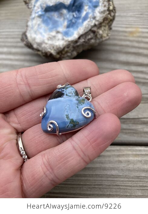 Rare Moss Agate and Owyhee Oregon Blue Opal Heart Pendant - #h6Q0JCmf7P0-3