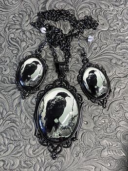 Raven or Crow Necklace Earrings Jewelry Set #lZ6q1uRQo3k