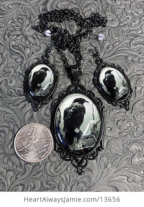 Raven or Crow Necklace Earrings Jewelry Set - #lZ6q1uRQo3k-2