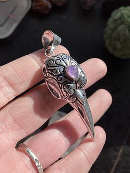 Raven Skull and Purple Amethyst Stone Crystal Pendant Jewelry #sUMsQhd4oCM