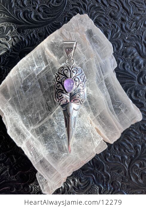 Raven Skull and Purple Amethyst Stone Crystal Pendant Jewelry - #sUMsQhd4oCM-5