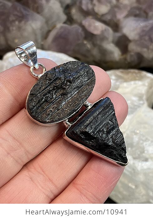 Raw Black Tourmaline Crystal Stone Jewelry Pendant - #ygSZmTsjmFs-2