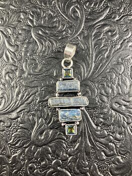 Raw Blue Kyanite and Colorful Topaz Crystal Stone Jewelry Pendant #JuYptG5KwBY