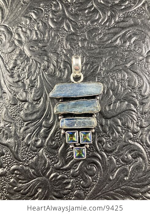 Raw Blue Kyanite and Colorful Topaz Crystal Stone Jewelry Pendant - #B3ozOHhCC8Y-1