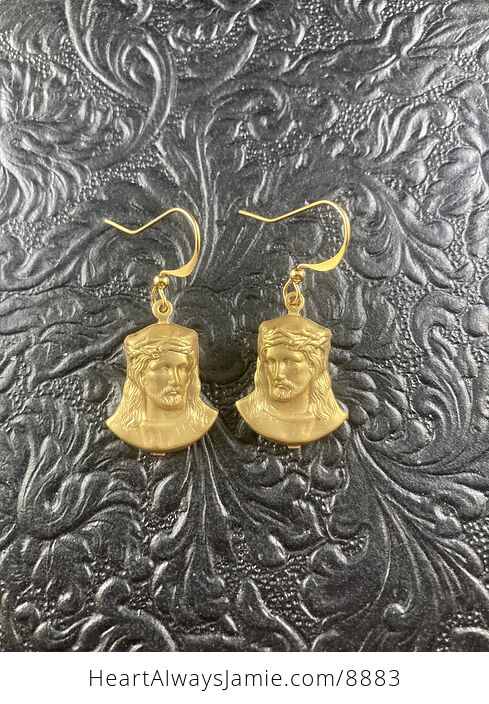 Raw Brass Jesus Earrings - #zeWGuOHfwbk-2