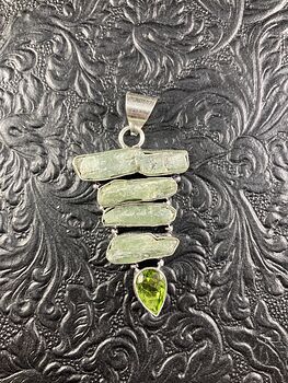 Raw Green Kyanite and Peridot Crystal Stone Jewelry Pendant #NDQamdJ4SJM