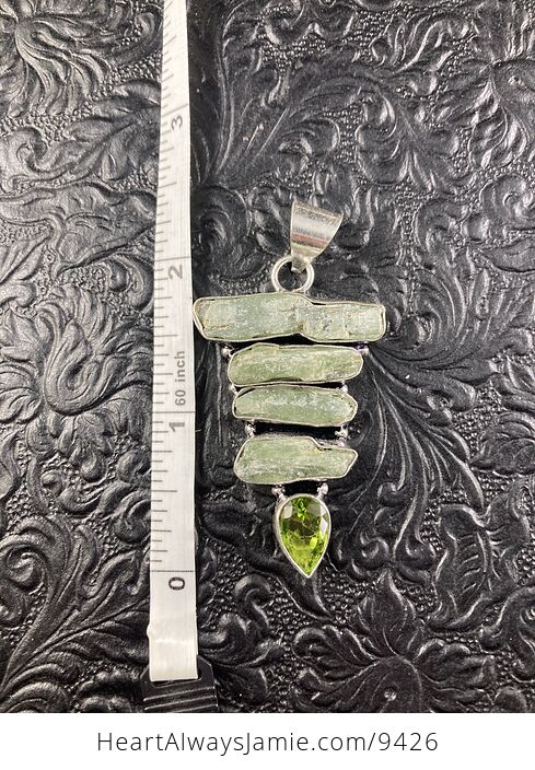 Raw Green Kyanite and Peridot Crystal Stone Jewelry Pendant - #NDQamdJ4SJM-2