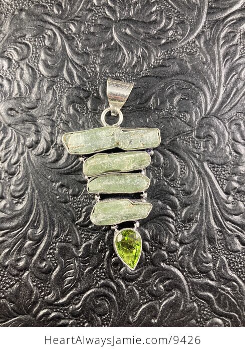 Raw Green Kyanite and Peridot Crystal Stone Jewelry Pendant - #NDQamdJ4SJM-1