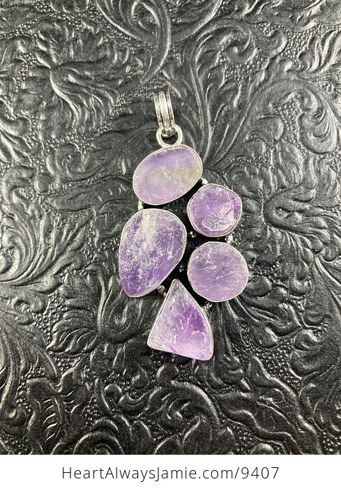 Raw Natural Purple Amethyst Crystal Stones Jewelry Pendant - #7BwGRvsLtrs-2