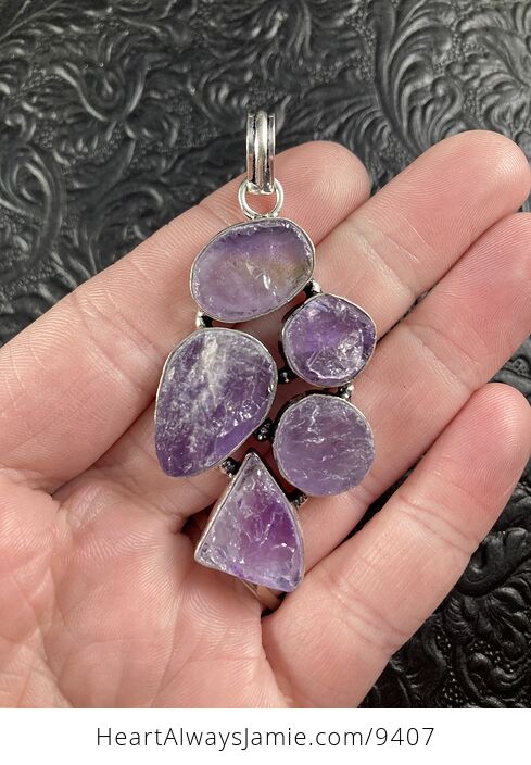 Raw Natural Purple Amethyst Crystal Stones Jewelry Pendant - #7BwGRvsLtrs-1