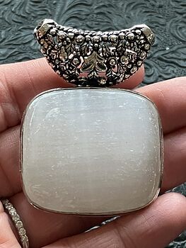 Raw Selenite Crystal Stone Jewelry Pendant #E8lCIn6PlMY