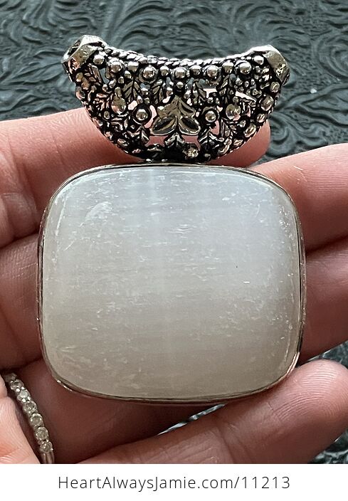 Raw Selenite Crystal Stone Jewelry Pendant - #E8lCIn6PlMY-1