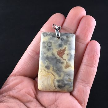 Rectangle Crazy Lace Mexican Agate Stone Jewelry Pendant #bc3kICw9A3s